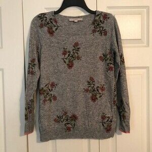 ANN TAYLOR LOFT X-Small Gray Red Floral Crewneck Wool Tunic Pullover Crewneck